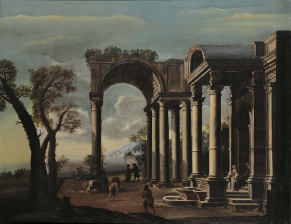Architectural capriccio with figures by Viviano Codazzi
